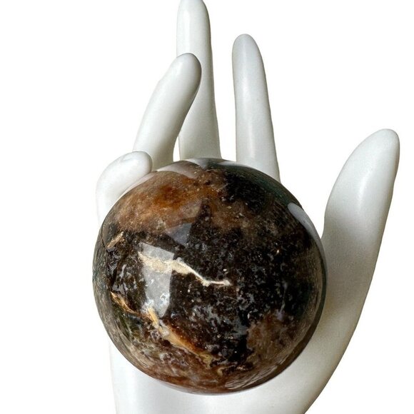 Sphere Agatized Petrified Dinosaur Bone Lapidary Polished 212 grams 2.25" D - Picture 8 of 9